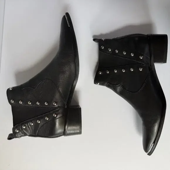 MARC FISHER LTD Black Leather Studded Ankle Boot 9.5 - Picture 7 of 16
